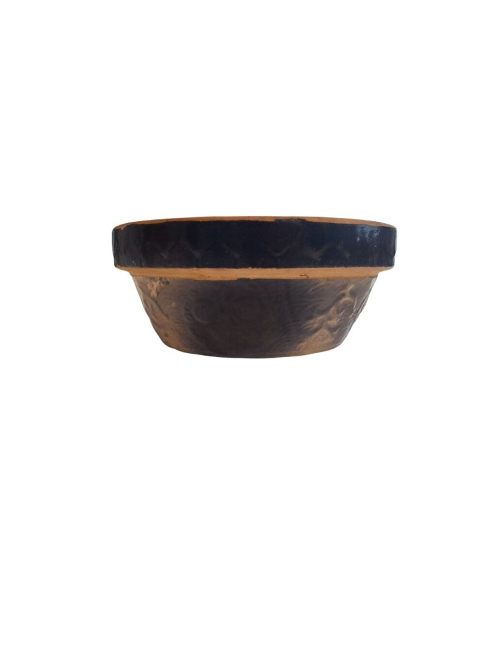 Antique Stoneware Mixing Bowl 9" Cobalt Blue Yellow Ware Primitive Farmhouse